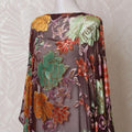 Dark brown, multicolor Premium pure silk blended velvet makmal dirac fabric with gold metallic lurex in floral design-D14868