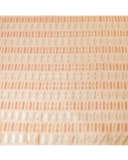 قماش شيفون حرير خالص فاخر من سمك السلمون الخوخي مع لوركس معدني متعدد الألوان بتصميم تجريدي-D10036