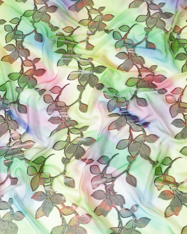 قماش شيفون حريري نقي فاخر متعدد الألوان مطبوع مع لوركس معدني متعدد الألوان بتصميم زهور-D9339