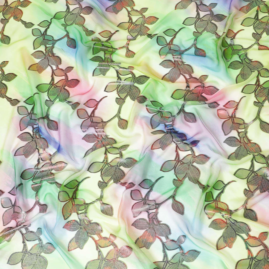 Multicolor premium Pure silk chiffon printed fabric with multicolor metallic lurex in floral design-D9339