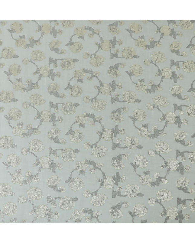 قماش شيفون حريري فرنسي (فرنساوي) فاخر باللون الأخضر الطحلبي مع نفس اللون من الفيسكوز مع لوريكس معدني أسود بتصميم زهور -D15631