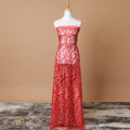 Crimson red nylon tulle fabric with same tone embroidery having stone work in fancy design-D7734