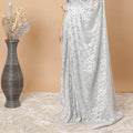 Pearl river grey, Silver Premium metallic French chantilly lace saree having stone work in floral design-D8763S
