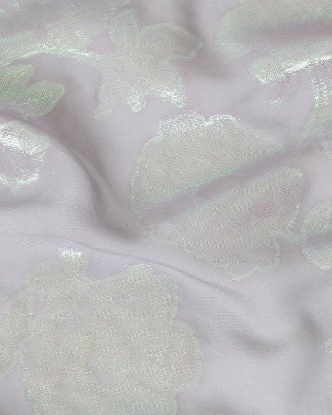 قماش شيفون من الحرير الخالص باللون الرمادي السحابي بنفس اللون والوركس المعدني باللون الأخضر النيون بتصميم الأزهار-D13892
