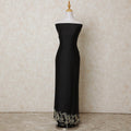 Black blended cotton lawn fabric with black and gold border guipure embroidery having stone work in floral design-D12118