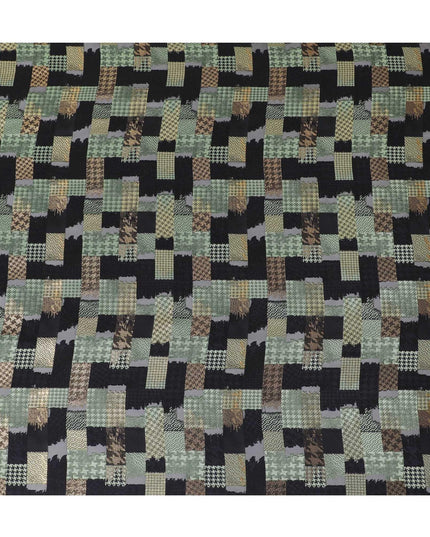 Black premium pure French (Fransawi) silk chiffon fabric with same tone and sage green viscose having copper metallic lurex in checks design-D14225