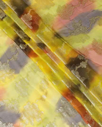 قماش شيفون حريري فرنسي (فرنساوي) فاخر متعدد الألوان مع لوركس معدني ذهبي بتصميم زهور-D14003