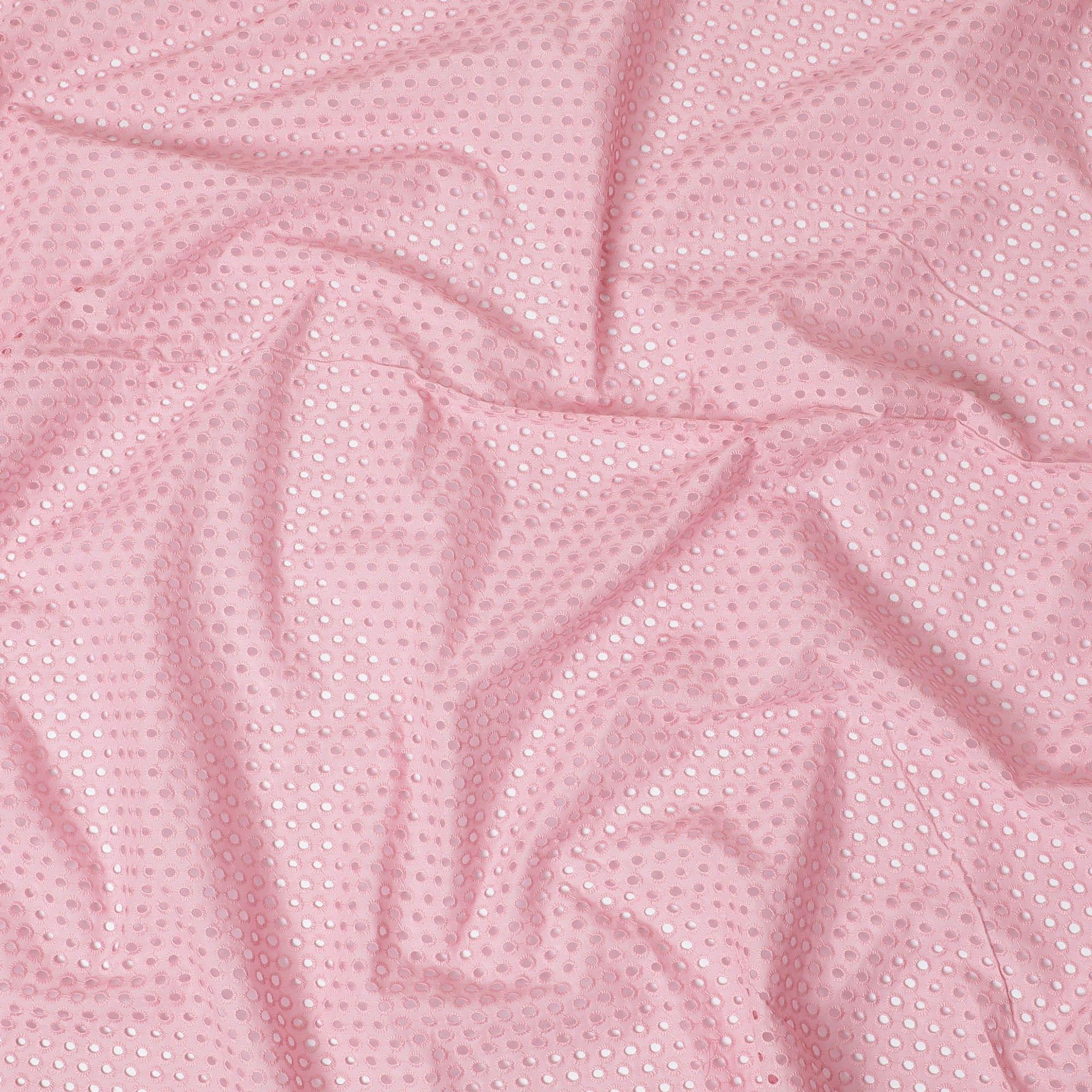 Baby pink cotton voile fabric with same tone embroidery in
