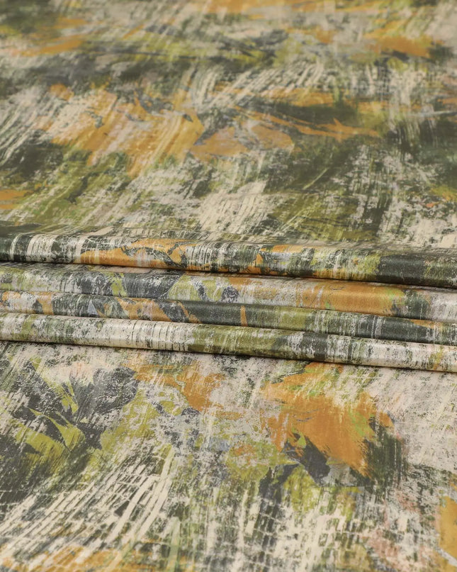 Pastel green synthetic crepe fabric with multicolor print in abstract design-D9628 Regal Fabrics