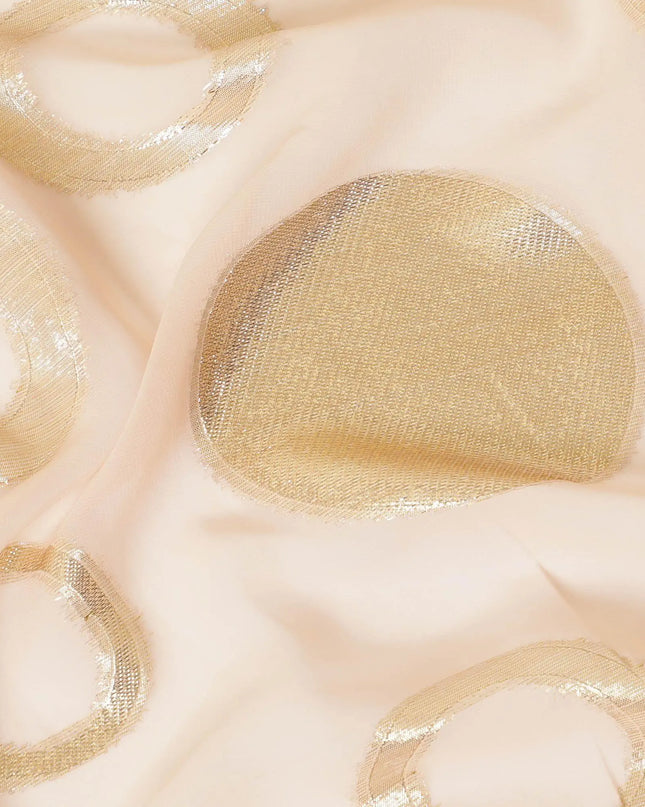 Flamingo pink synthetic chiffon fabric with gold metallic lurex in Abstract design-D8425 Regal Fabrics