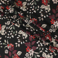 قماش كريب فيسكوز أسود مطبوع مع طبعات متعددة الألوان ولوريكس معدني بتصميم زهور-D11165