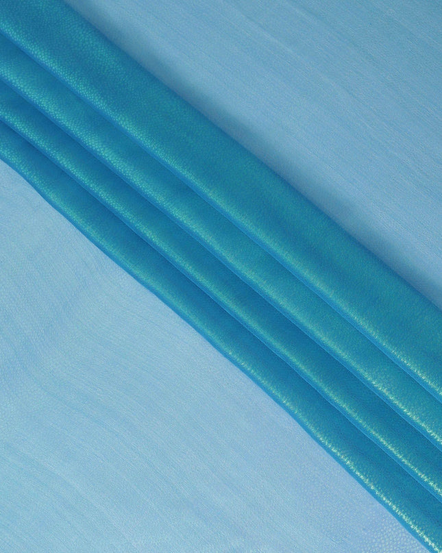 قماش شيفون حريري نقي فاخر باللون الأزرق السماوي مع لوريكس معدني بنفس اللون بتصميم ذاتي -D13550