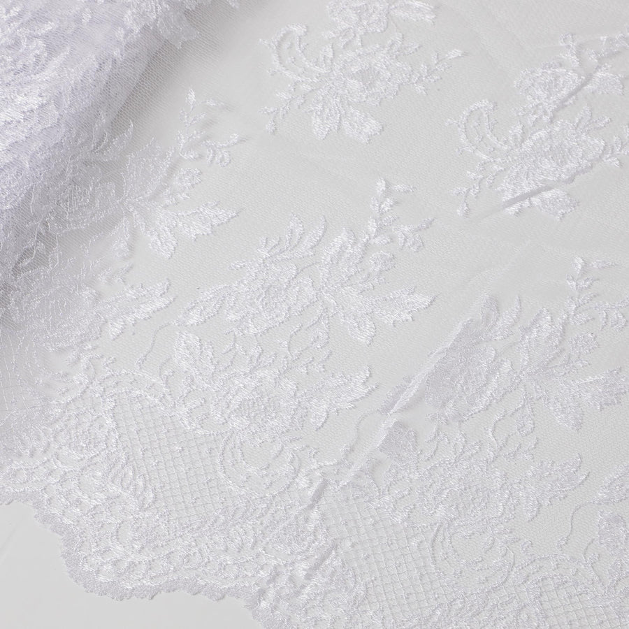 قماش دانتيل أبيض مع تطريز بتصميم أوراق الشجر والزهور