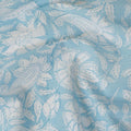 White cotton voile fabric with baby blue print in floral design-D15416