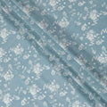 Light tiffany blue cotton voile fabric with beige print in floral design-D15157