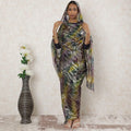 Multicolor Premium pure silk chiffon thobe with gold metallic lurex in abstract design-D14396