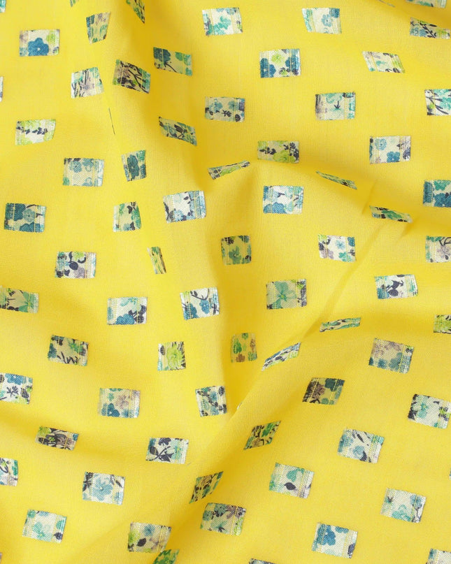 Sun flower yellow premium Swiss cotton voile thobe with teal blue and forest green clip cord design-D11632