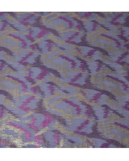 قماش شيفون من الحرير الخالص باللون الأزرق الداكن مع لوريكس معدني ذهبي ووردي بتصميم تجريدي -D12320