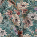 Light teal green viscose crepe fabric with multicolor print in floral design-D15354