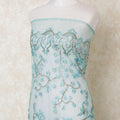 Tiffany blue nylon tulle fabric with same tone embroidery having stone work in fancy design-D13920
