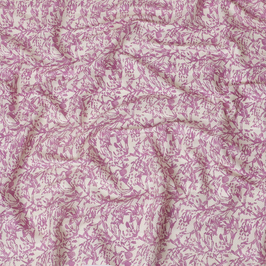 قماش قطني مخلوط باللون الكريمي مع طباعة وردية لافندر بتصميم زهور-D15134