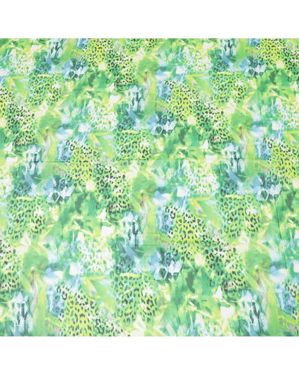 White Swiss 100% cotton voile fabric with baby blue, neon green, off white and bottle green print in floral design-D7200 Regal Fabrics