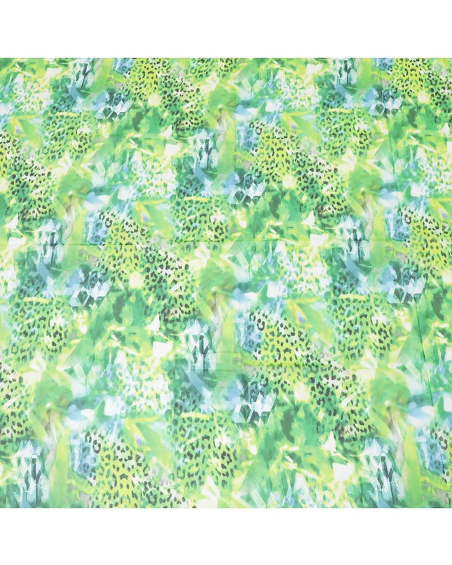 White Swiss 100% cotton voile fabric with baby blue, neon green, off white and bottle green print in floral design-D7200 Regal Fabrics