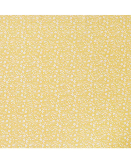 Tuscany yellow cotton voile fabric with beige print in floral design-D15154