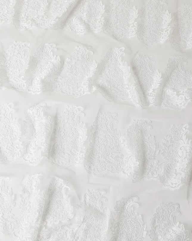 White nylon tulle fabric with same tone embroidery in fancy design-D6027 Regal Fabrics