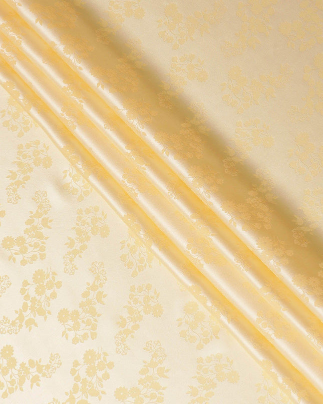 Gold Premium pure silk satin fabric with same tone film metallic jacquard in floral design-D14628