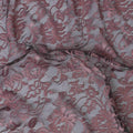 Black lace fabric with light pink embroidery in floral design-D13285