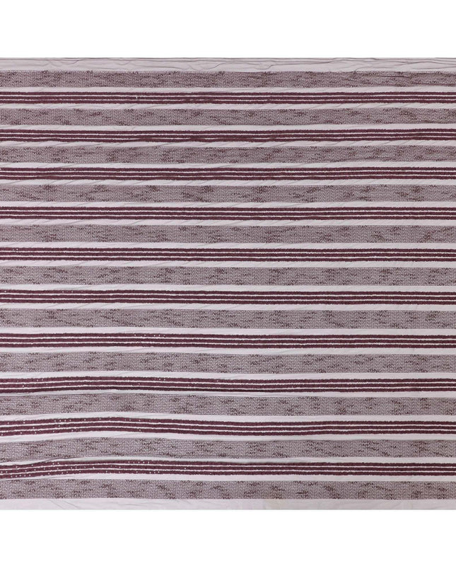 Syrup brown nylon tulle fabric with same tone embroidery and sequins in stripe design-D6669 Regal Fabrics