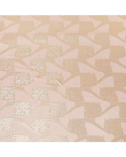 Light peach Premium pure French (Fransawi) silk chiffon fabric with gold metallic lurex in floral design-D9668