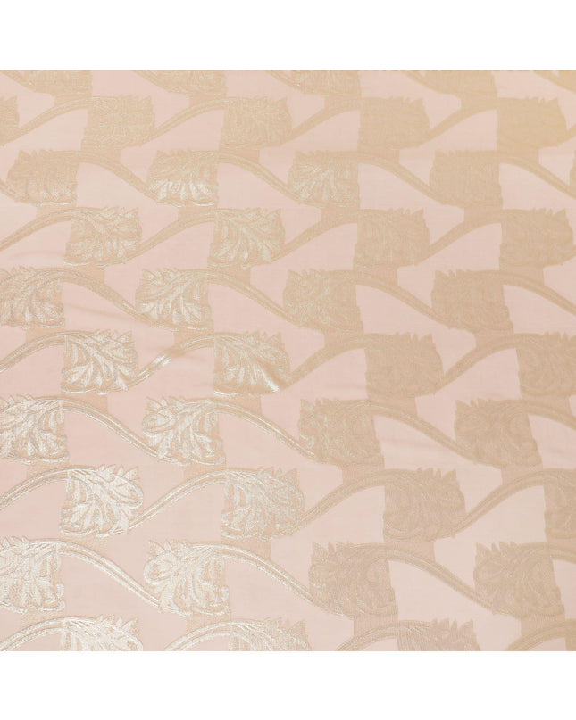 Light peach Premium pure French (Fransawi) silk chiffon fabric with gold metallic lurex in floral design-D9668