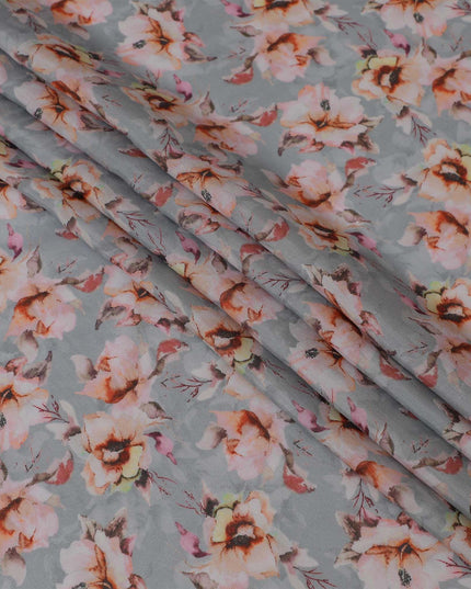 Cloud grey blended viscose fabric with multicolor print in floral design-D13310