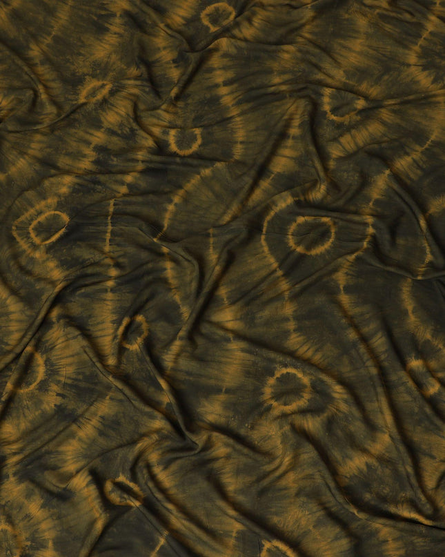 Black viscose fabric with mustard yellow tie & die print in batik design-D14085