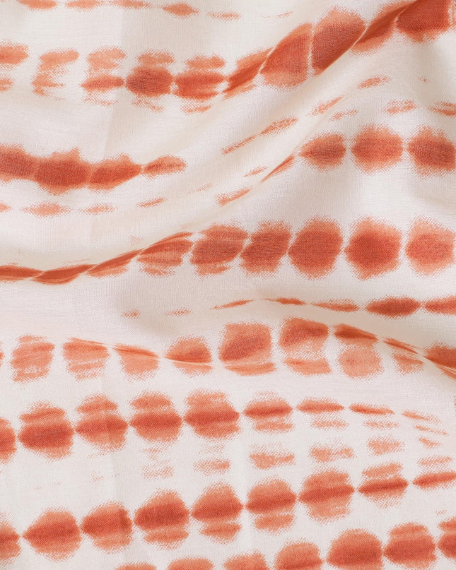 Beige cotton lawn fabric with brick red print in fancy design-D14244