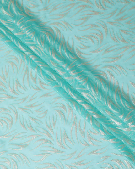 قماش فيستا من الشيفون الحريري الخالص باللون الأزرق مع لوريكس معدني ذهبي بتصميم تجريدي -D14156