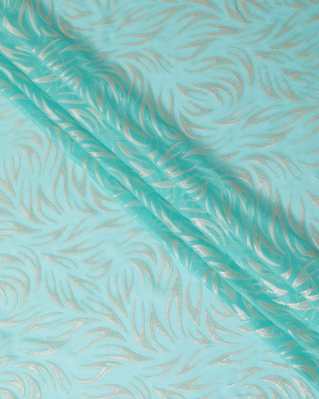 قماش فيستا من الشيفون الحريري الخالص باللون الأزرق مع لوريكس معدني ذهبي بتصميم تجريدي -D14156