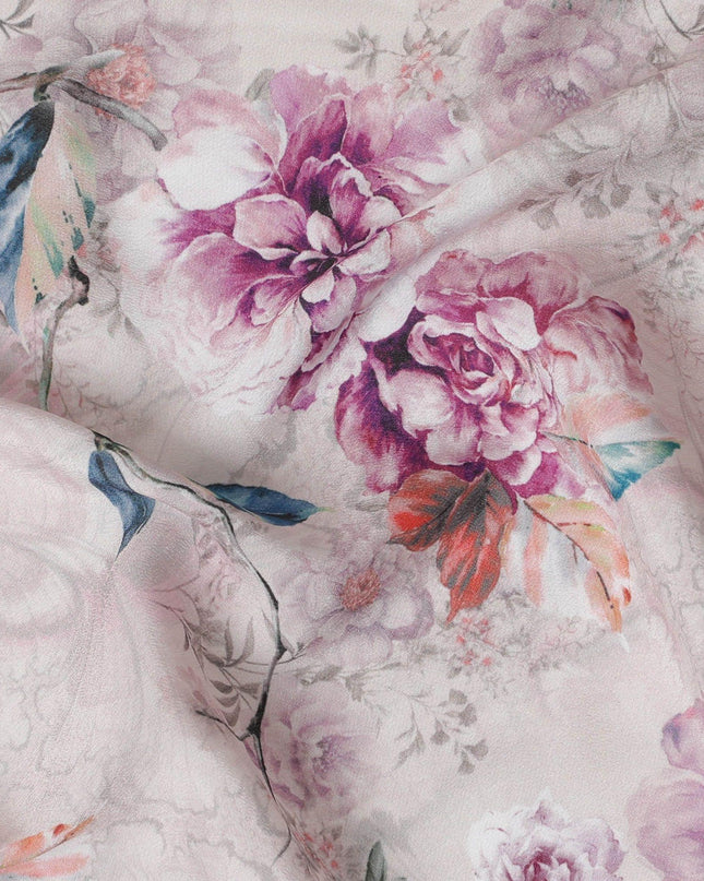 Cream synthetic crepe fabric with multicolor print in floral design-D15029 Regal Fabrics