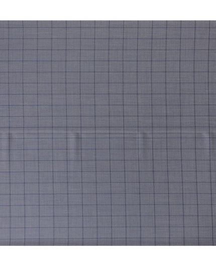 قماش من الصوف الإيطالي الخالص الفاخر باللون الرمادي الحمم مع تصميم مربعات باللون الأزرق للقوات الجوية - D14804