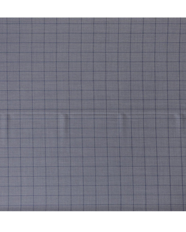 قماش من الصوف الإيطالي الخالص الفاخر باللون الرمادي الحمم مع تصميم مربعات باللون الأزرق للقوات الجوية - D14804