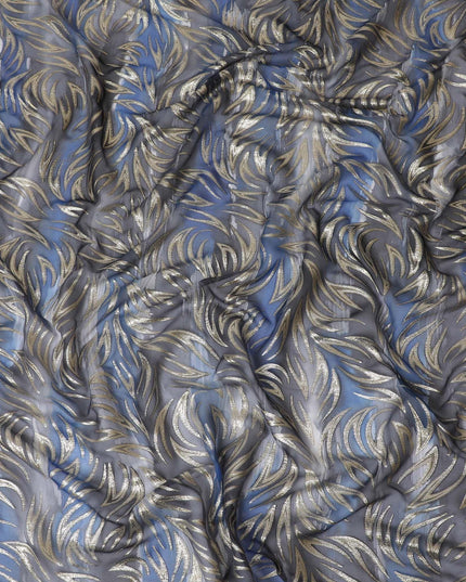 Multicolor premium pure silk chiffon fabric with gold metallic lurex in abstract design-D14076