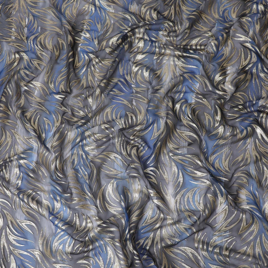 Multicolor premium pure silk chiffon fabric with gold metallic lurex in abstract design-D14076