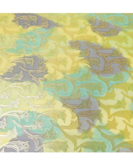 قماش شيفون حريري فرنسي (فرنساوي) فاخر متعدد الألوان مع لوركس معدني ذهبي بتصميم زهور-D14019