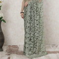Vista green, grey Premium two tone French chantilly lace saree in floral design-D14539