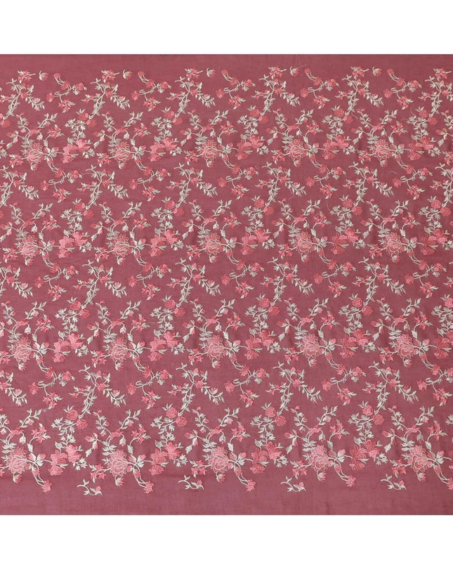 Ruby red cotton voile fabric with red and gold embriodery in floral design-11232 Regal Fabrics