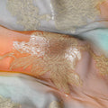 Multicolor Premium pure French (Fransawi) silk chiffon fabric with gold metallic lurex in floral design-D14002