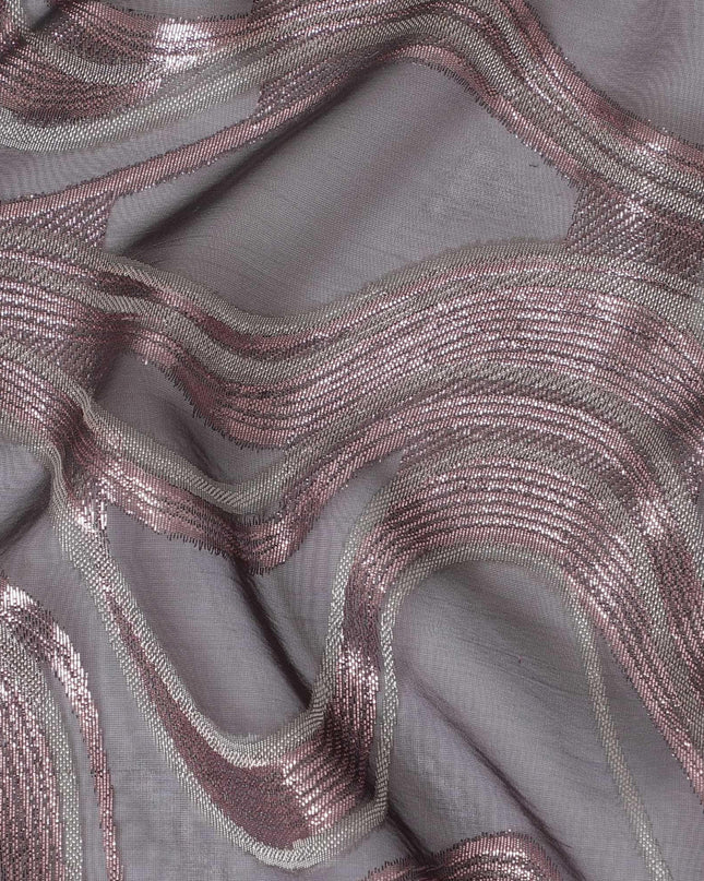 قماش شيفون حريري فرنسي (فرنساوي) فاخر مع فيسكوز بيج ولوريكس معدني نحاسي بتصميم تجريدي-D14267