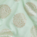 Mint green synthetic georgette fabric with same tone embroidery having gold foil printed in floral design-D12228